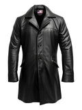 Men’s Flap Pocket Black Leather Coat