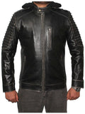 Men Hooded Distressed Ghost Leather Jacket – Black