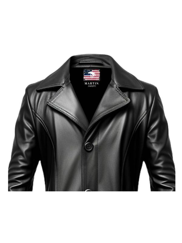 Men’s Stylish Black Long Leather Coat