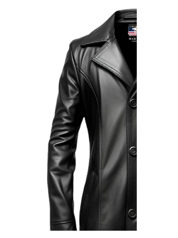 Men’s Stylish Black Long Leather Coat