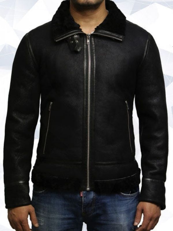 Men’s Aviator Black B3 World War II Real Shearling Sheepskin Flying Jacket