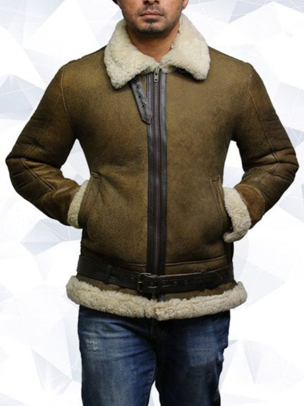 Men’s Aviator Real Shearling Sheepskin Leather Bomber Flying Jacket