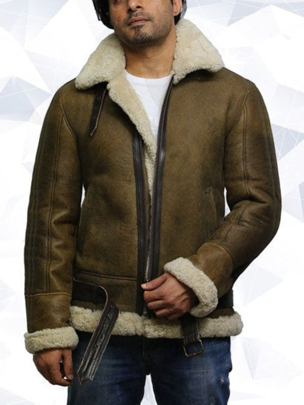 Men’s Aviator Real Shearling Sheepskin Leather Bomber Flying Jacket