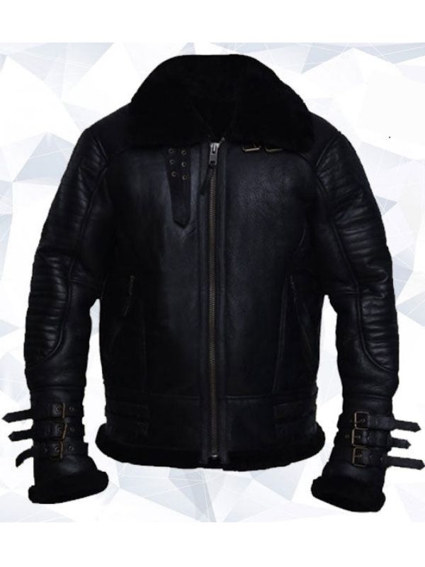Men’s Black Biker Shearling Jacket