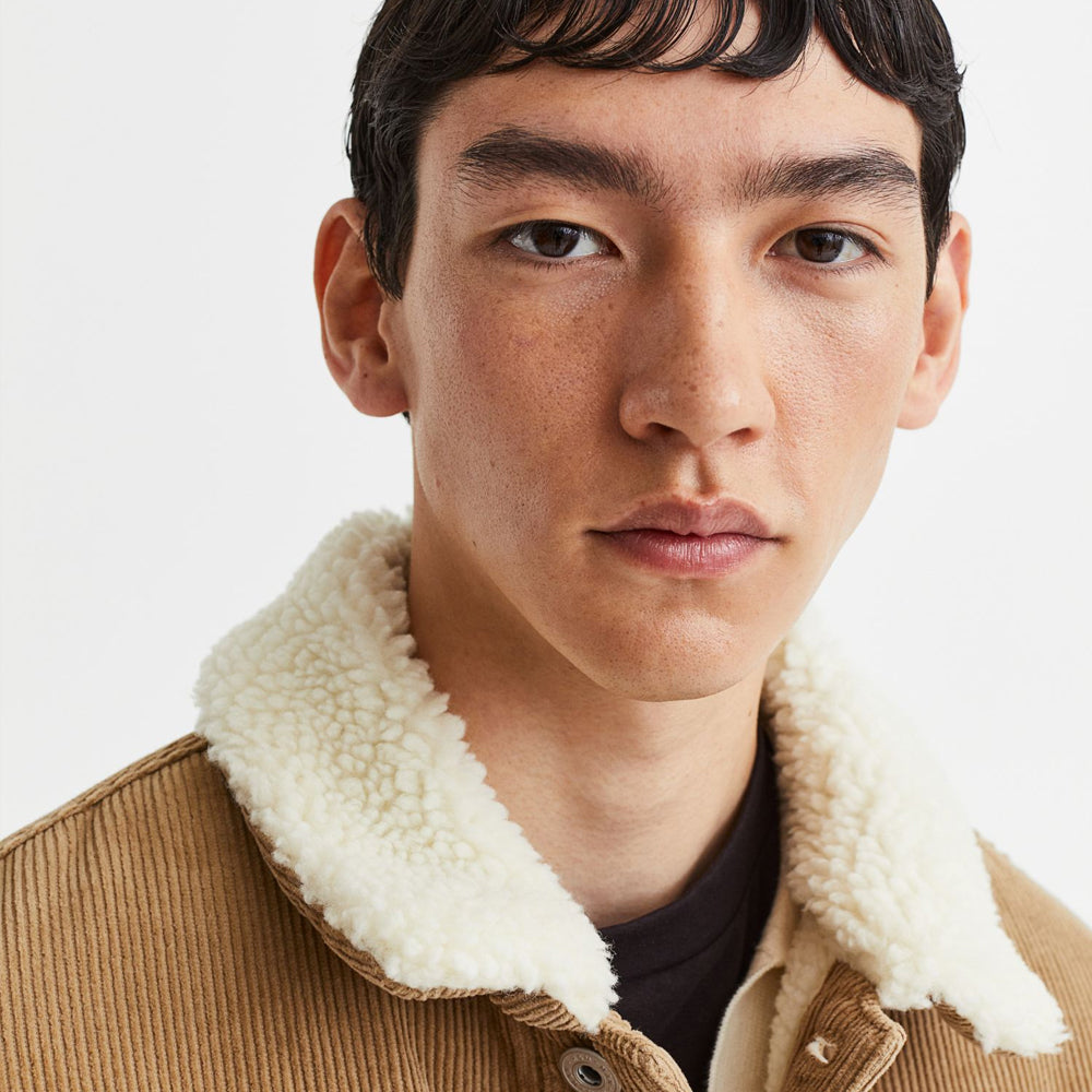 Men’s Khaki Corduroy Shearling Jacket