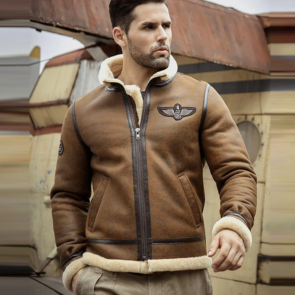 Men’s RAF Aviator Airforce Sheepskin Shearling Leather Jacket