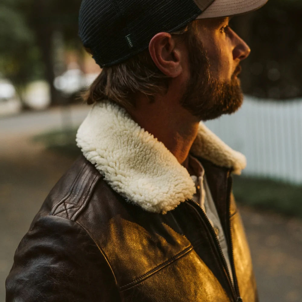 Men’s Vintage Lambskin A2 Brown Leather Shearling Bomber Jacket