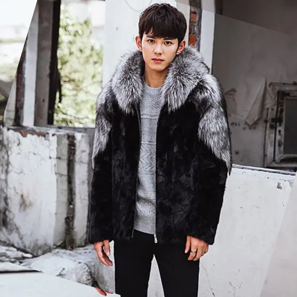 Men’s Winter Fox Fur Mink Hooded Fur Coat Jacket