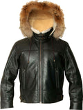 Men’s Hooded Flight Bomber Leather Jacket With Fur