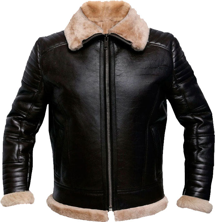 Men’s RAF Brown Bomber Leather Jacket With Fur