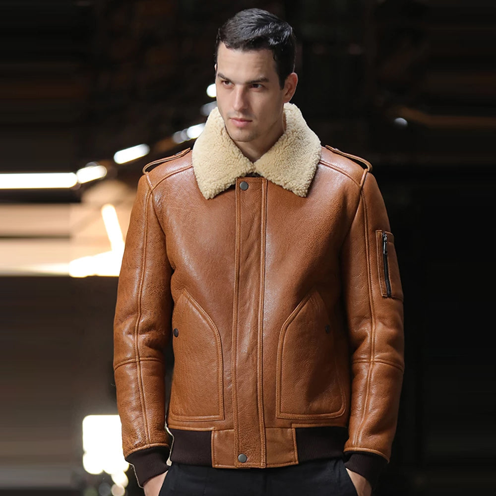 Men’s Brown B3 Flight Airforce Sheepskin Bomber Jacket