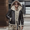 Men’s Brown Hooded B3 RAF Aviator Sheepskin Shearling Leather Jacket