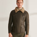 Men’s Green RAF Shearling Airforce Sheepskin Aviator Leather Jacket