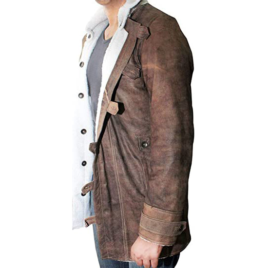 Men’s Shearling Bomber Jacket – Distressed Real Leather Winter Coat for Men