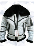 Mens WW RAF B3 Flying Fur Bomber Aviator Black Shearling Sheepskin White Leather Jacket