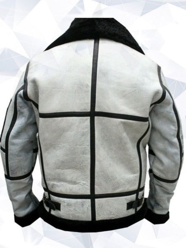Mens WW RAF B3 Flying Fur Bomber Aviator Black Shearling Sheepskin White Leather Jacket