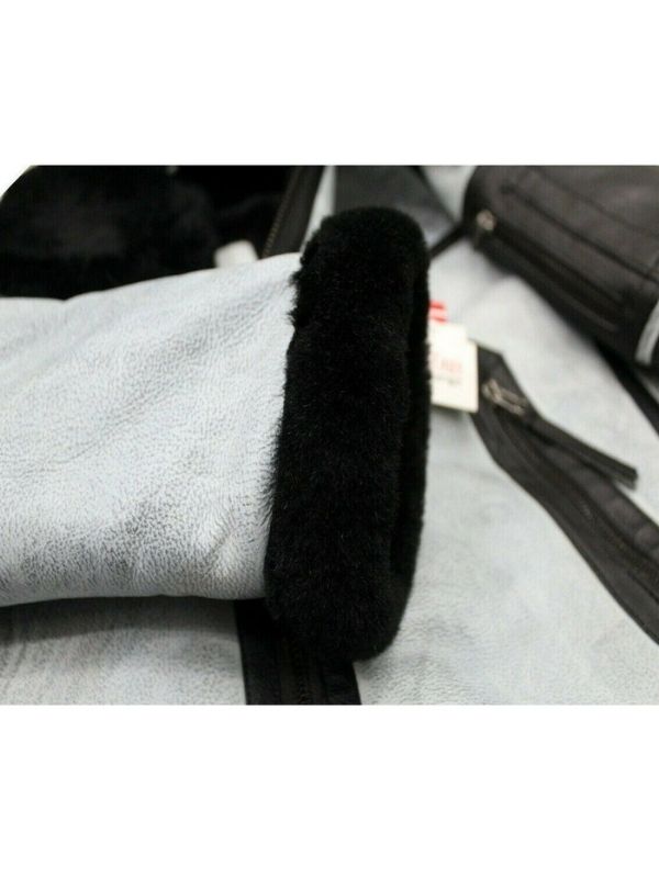 Mens WW RAF B3 Flying Fur Bomber Aviator Black Shearling Sheepskin White Leather Jacket