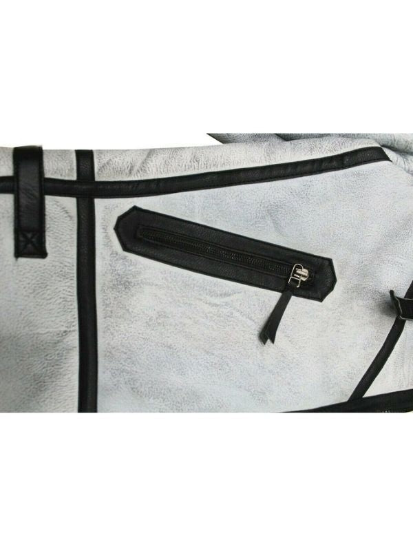 Mens WW RAF B3 Flying Fur Bomber Aviator Black Shearling Sheepskin White Leather Jacket