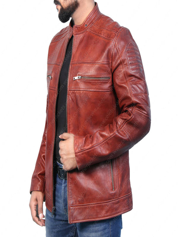 Cafe Racer Real Lambskin Leather Distressed Motorcycle Jacket