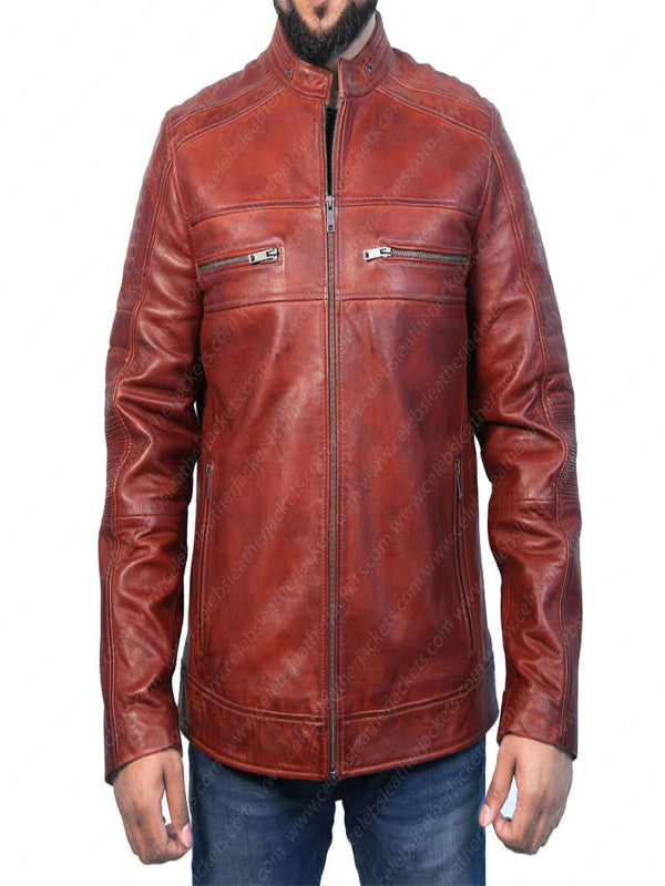 Cafe Racer Real Lambskin Leather Distressed Motorcycle Jacket