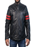 Cafe Racer Red Striped Real Lambskin Leather Jacket For Men