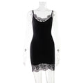 Summer Sexy Lace Stitching Sexy Dress Slim Fit Waist Trimming Spaghetti Straps Sheath Solid Color Dress