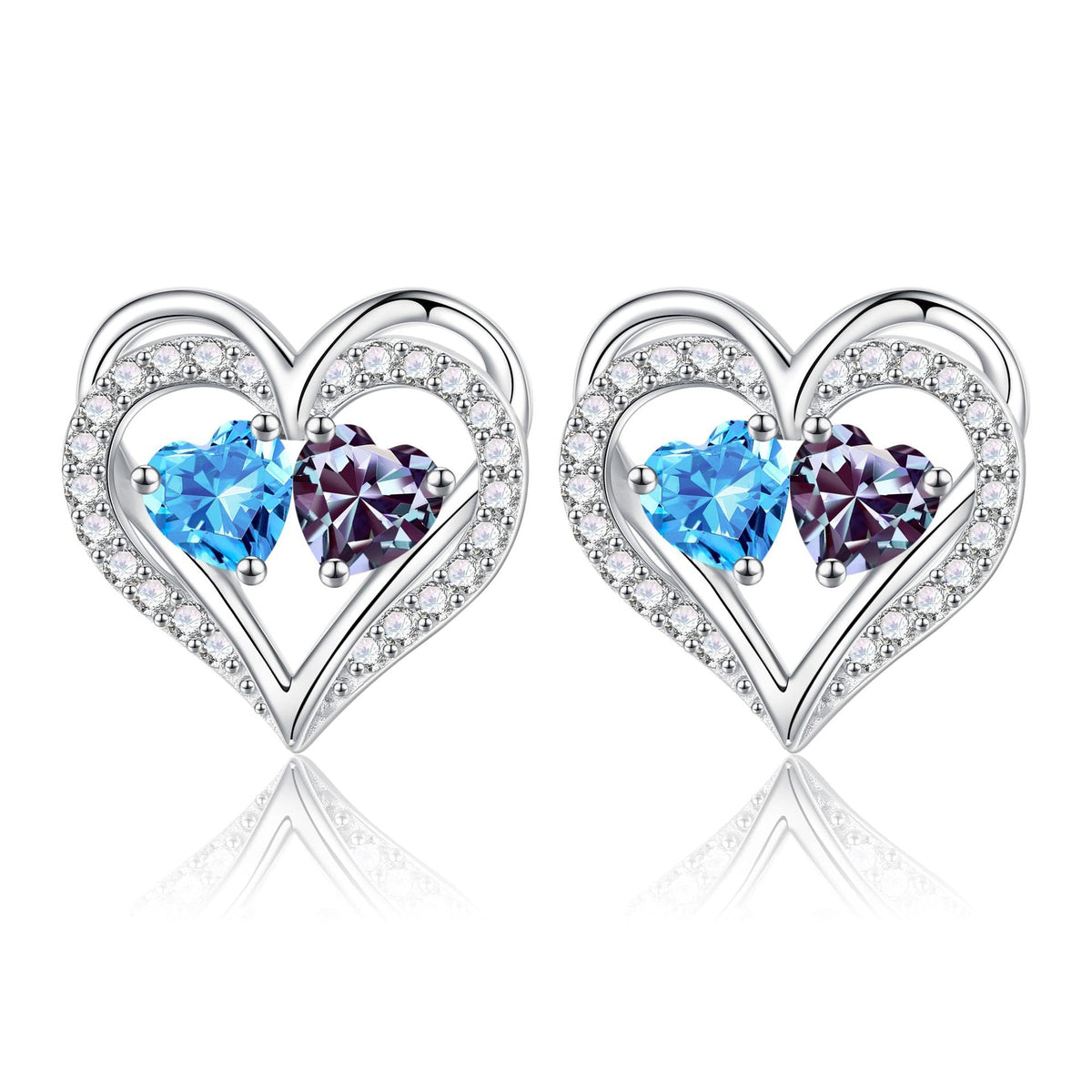 Sterling Silver Birthstone Heart Earrings