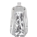 Summer Women Clothing Reflective Faux Leather Sexy Nightclub Vest Dress Sleeveless Short Dress