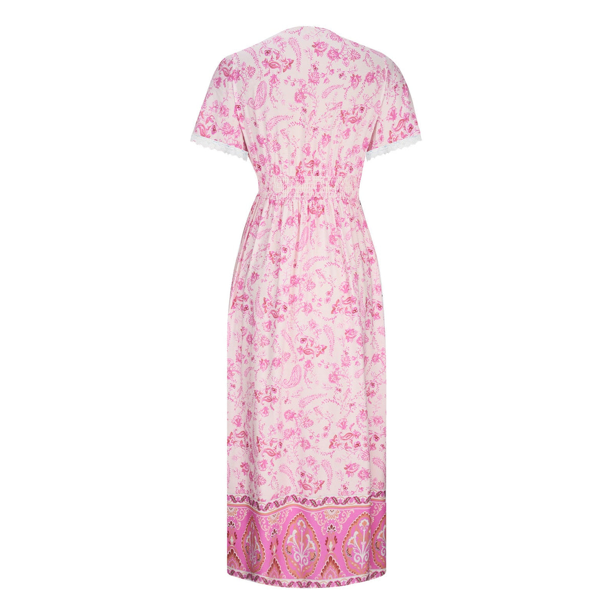 Women's Short Sleeve Lace Trim Tie-Waist Bohemian Dress Vacation Beach Dress Floral