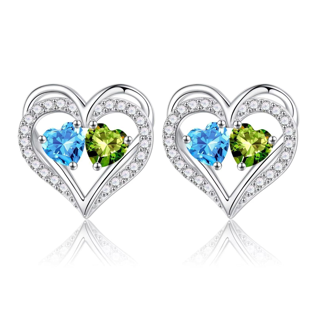 Sterling Silver Birthstone Heart Earrings new