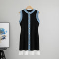 Summer French Youthful-Looking Stitching Contrast Color Frayed Waist Slimming Pleated Vest Dress