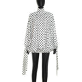 Women Clothing Autumn Casual Polka Dot Printed Round Neck Drawstring Long Sleeve Ribbon Short Dress