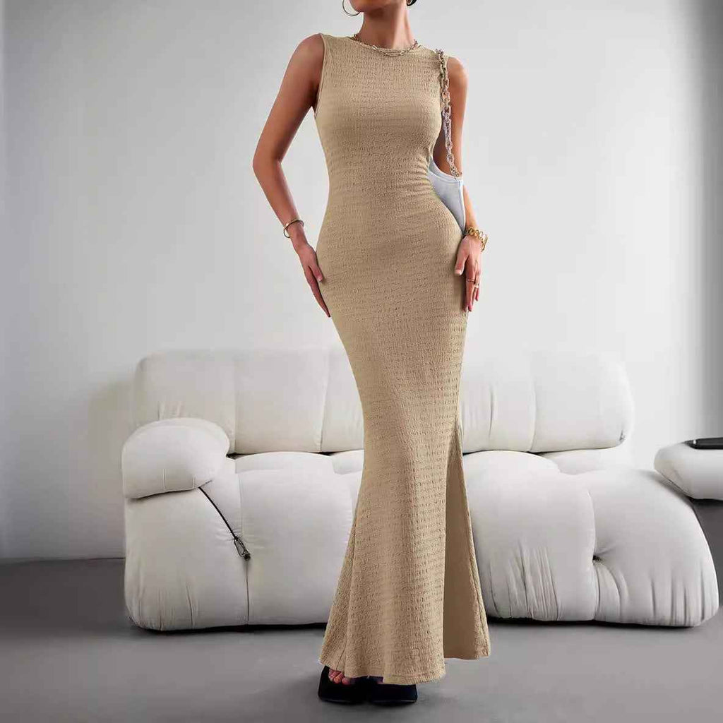 Sleeveless Tights Fashion Elegant Women's Slim Fit Women's Sleeveless Pleated Maxi Dress