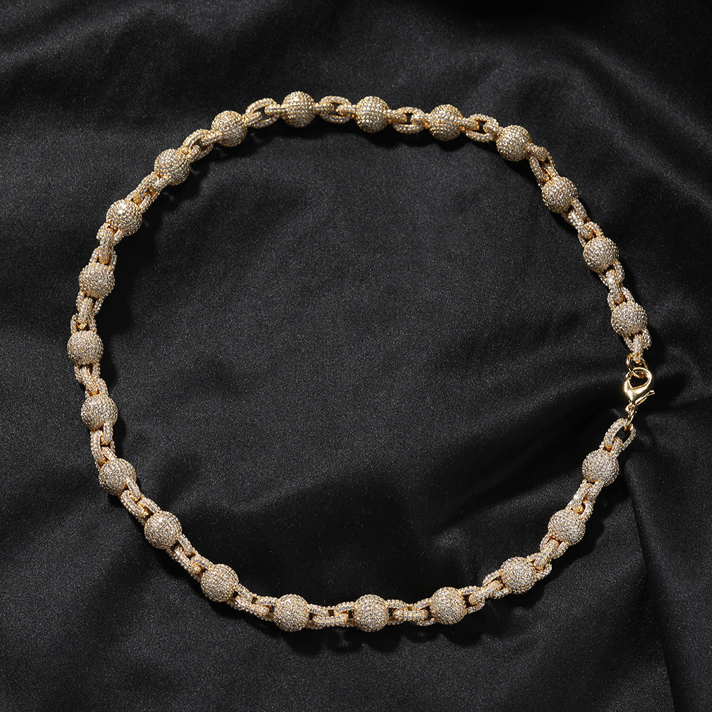 mens gold 5A Zirconia Ball chain necklace