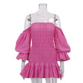 Women Clothing Pink off Shoulder Tube Top Dress Pleated Ruffled Puff Sleeve Backless