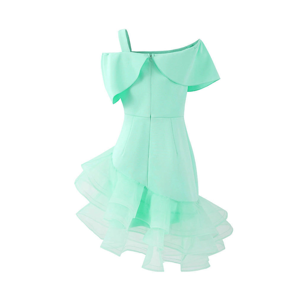 Sexy One Shoulder Irregular Asymmetric Hip Wrapped Dress Bowknot off the Shoulder Waist Party Bridesmaid Dress