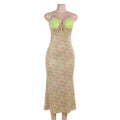 Summer Lace Stitching Printing Back Strap Dress Women