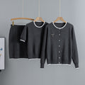 Round Neck Jacquard Contrast Color Cardigan Long Sleeve Patchwork Knitting Top Short Sleeve Top Slimming Short Skirt Three Piece Sets Women