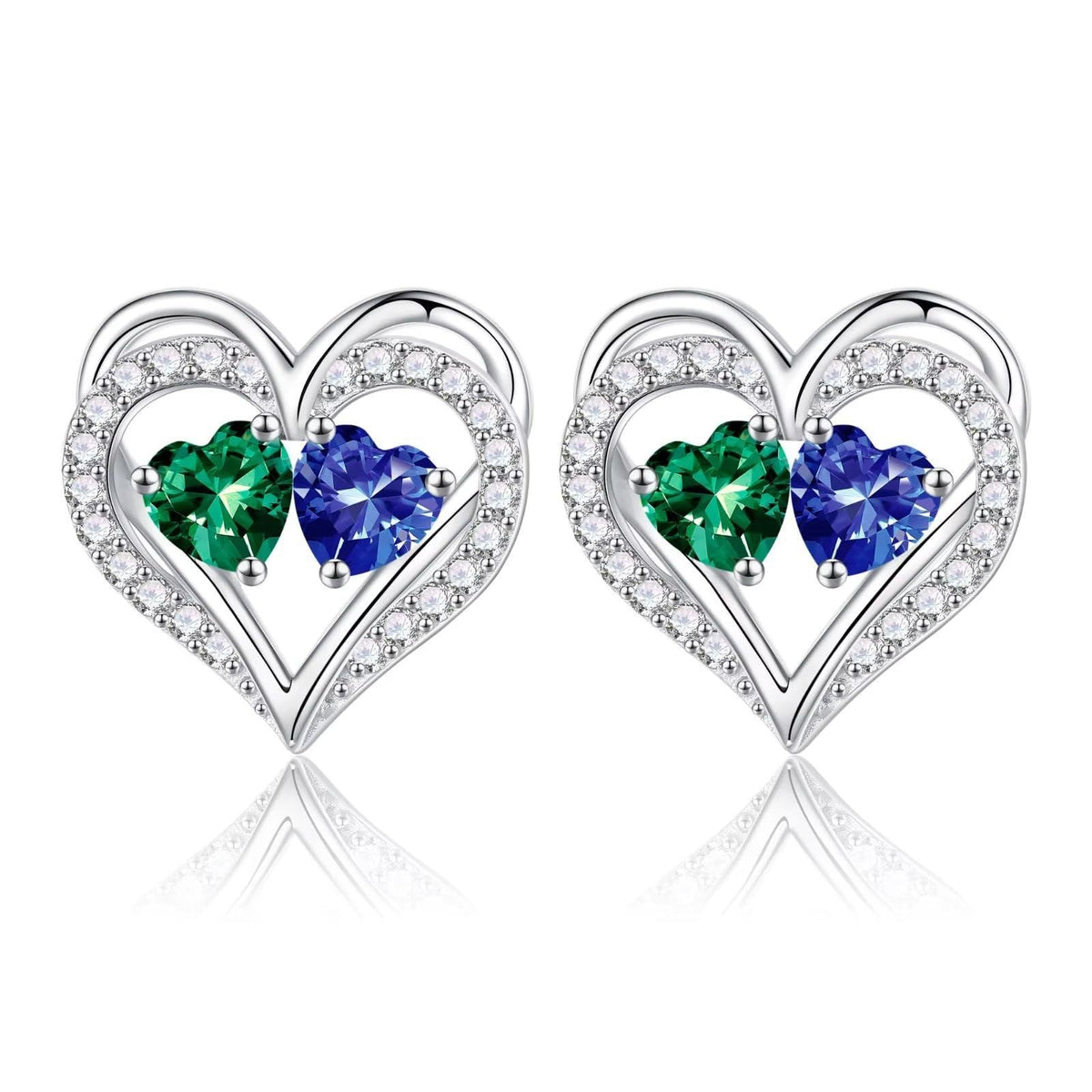 Sterling Silver Birthstone Heart Earrings