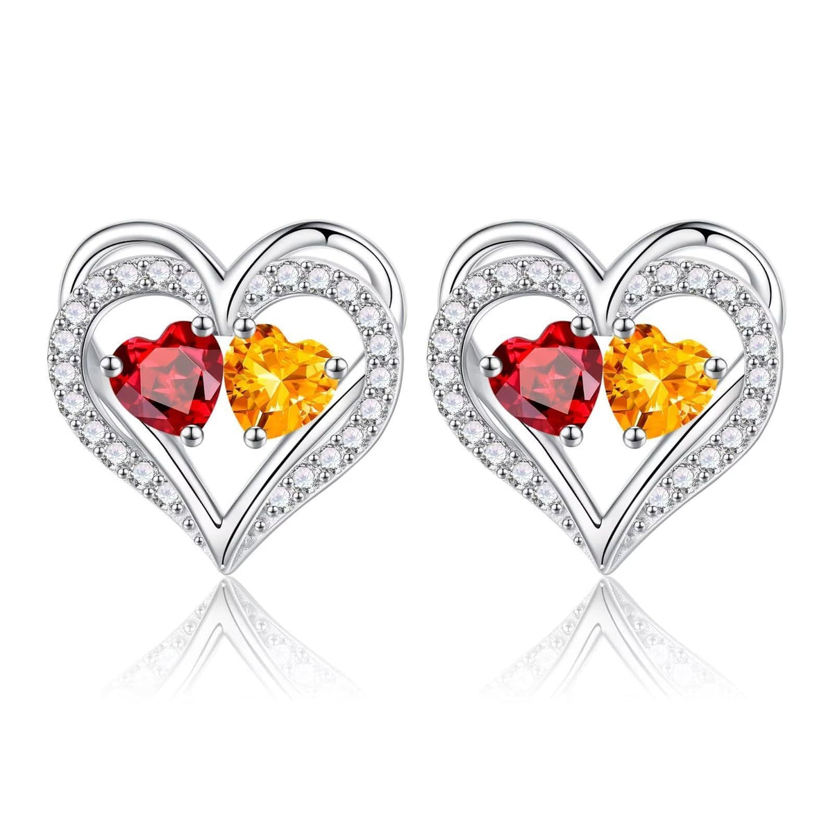 Sterling Silver Birthstone Heart Earrings