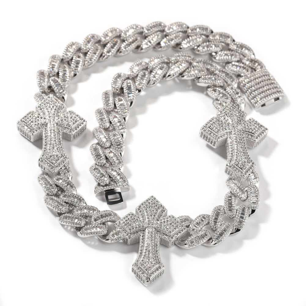 mens gold cross cuban link chain necklace