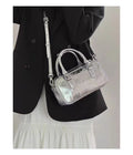Retro crossbody bag, small square bag, small top handle purse metallic