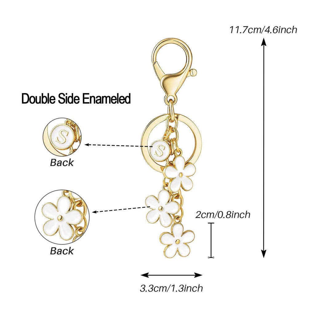 Initial Keychain Flower Charms for Key Cute Letter Keyring Bag Charm 26 Letter Flower Cherry Blossom Daisy Keychain