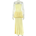 Solid Color Women Clothing Personalized Design Pleated Hip Tube Top off Neck Backless Slim Fit Dress