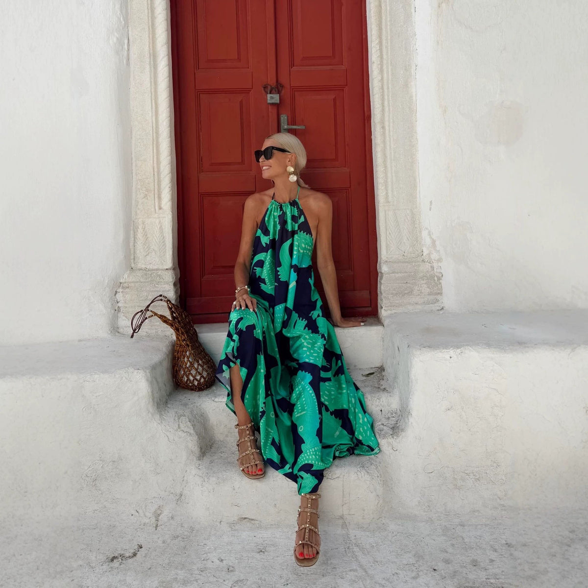 Summer Dress Printed Backless Sexy Halter Strap Maxi Dress