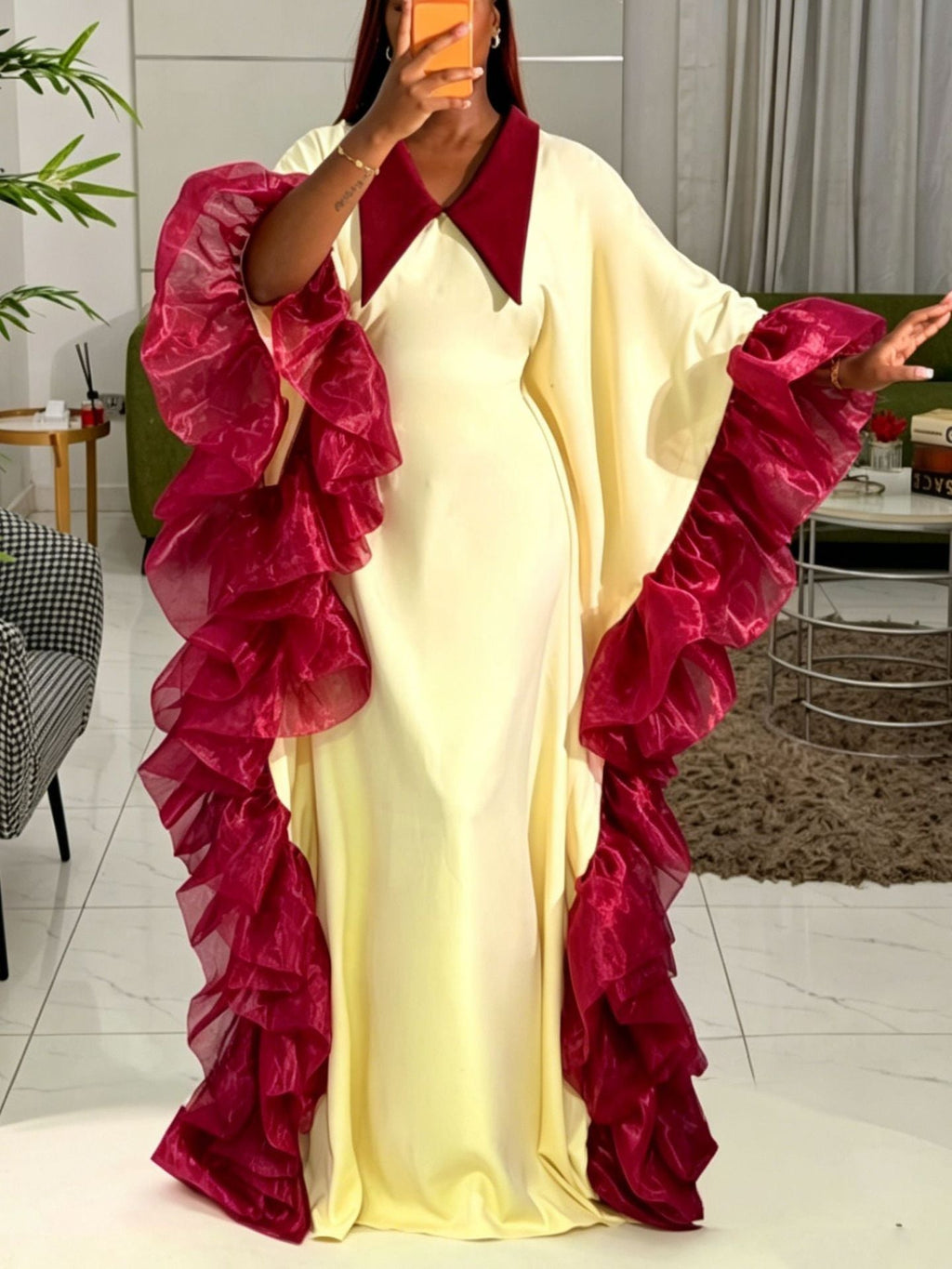 Loose Lapels Batwing Sleeve Dress Multi Layer Patchwork Ruffled Large Swing Party Bubu Robe