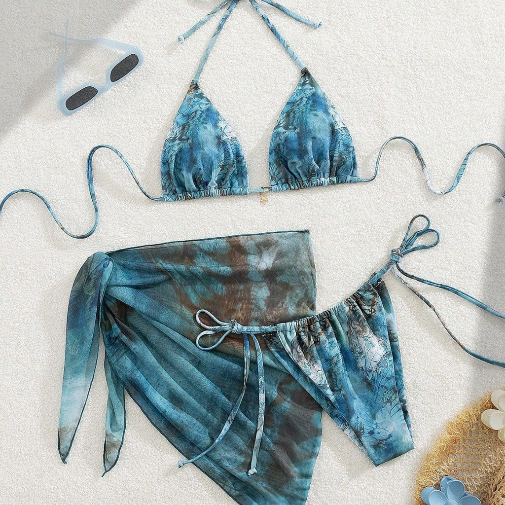 Apron Three Piece Bikini Vintage Print Tie Swimsuit Women's Swimwear