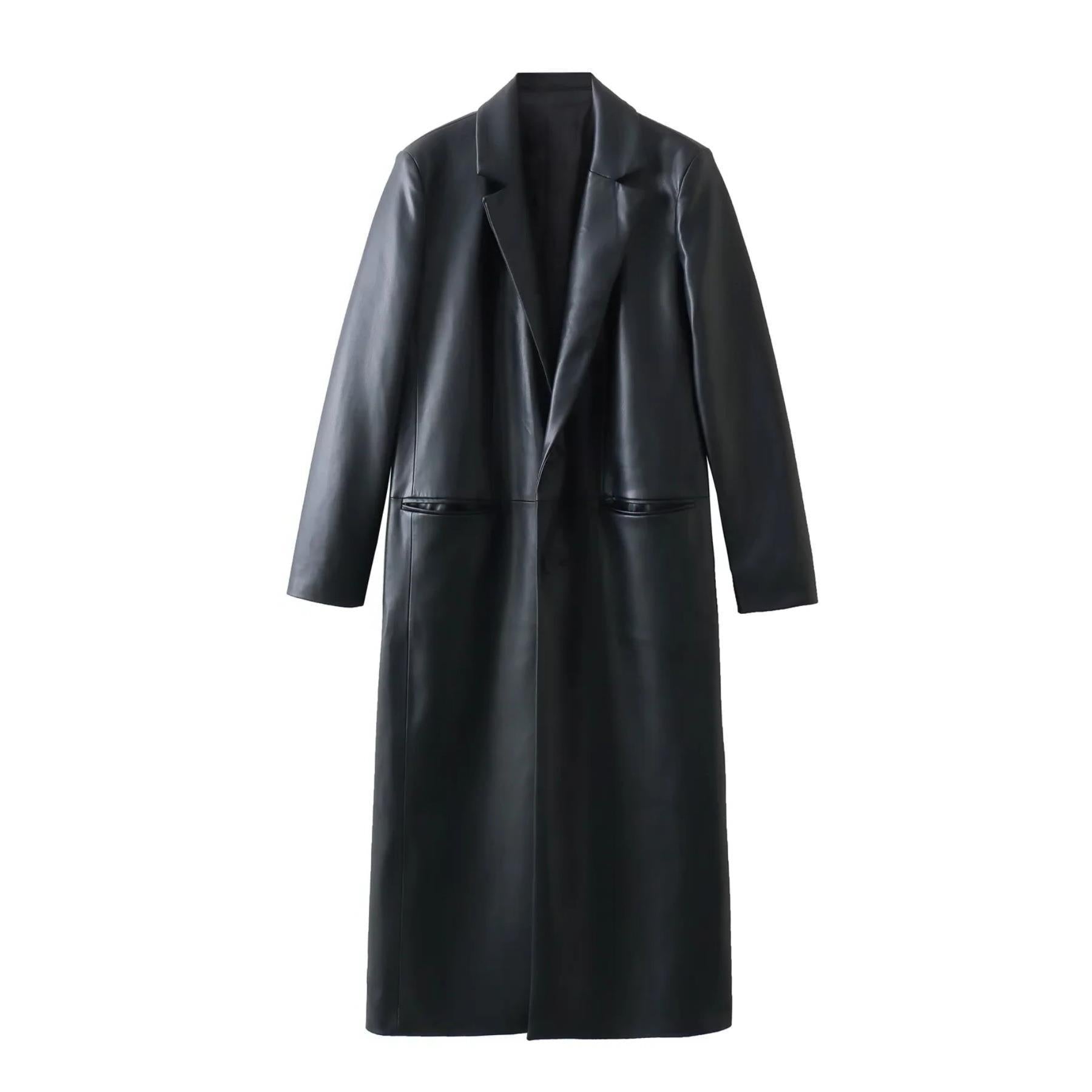 Women Loose-Fit Faux Leather Coat