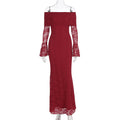 Women Maxi Dress off Shoulder Sexy Lace Long Sleeve Dress