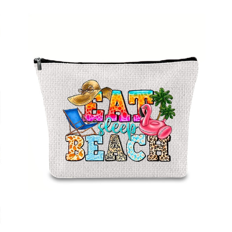 Linen printed cosmetic bag, cosmetic lipstick storage bag, small simple zipper evening clutch bag,